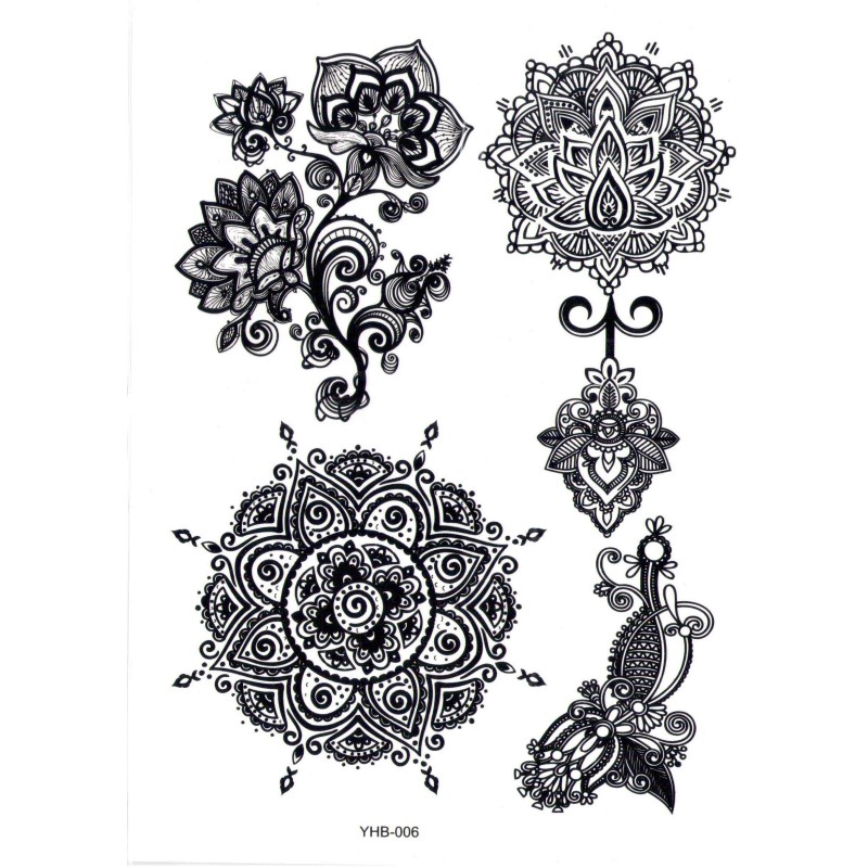 Floral Blumen Schwarz Klebetattoo