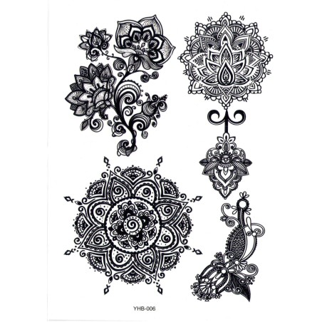 Floral Blumen Schwarz Klebetattoo